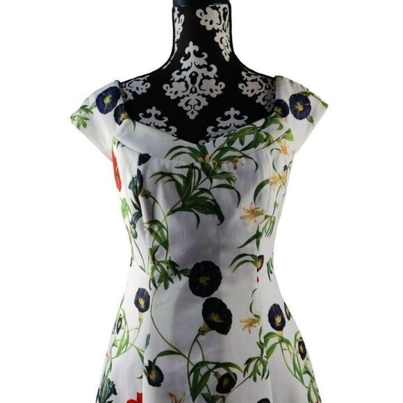 Forever21 Floral‎ Cap Sleeve Fit & Flare Dress White Green Womens Size Small - Picture 2 of 12